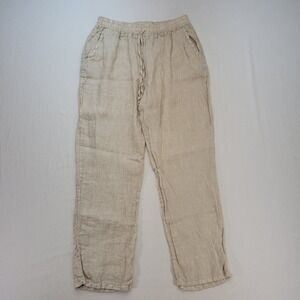 Florencia Linen Pants Womens Medium Beige Straight Leg Drawstring Made in Italy